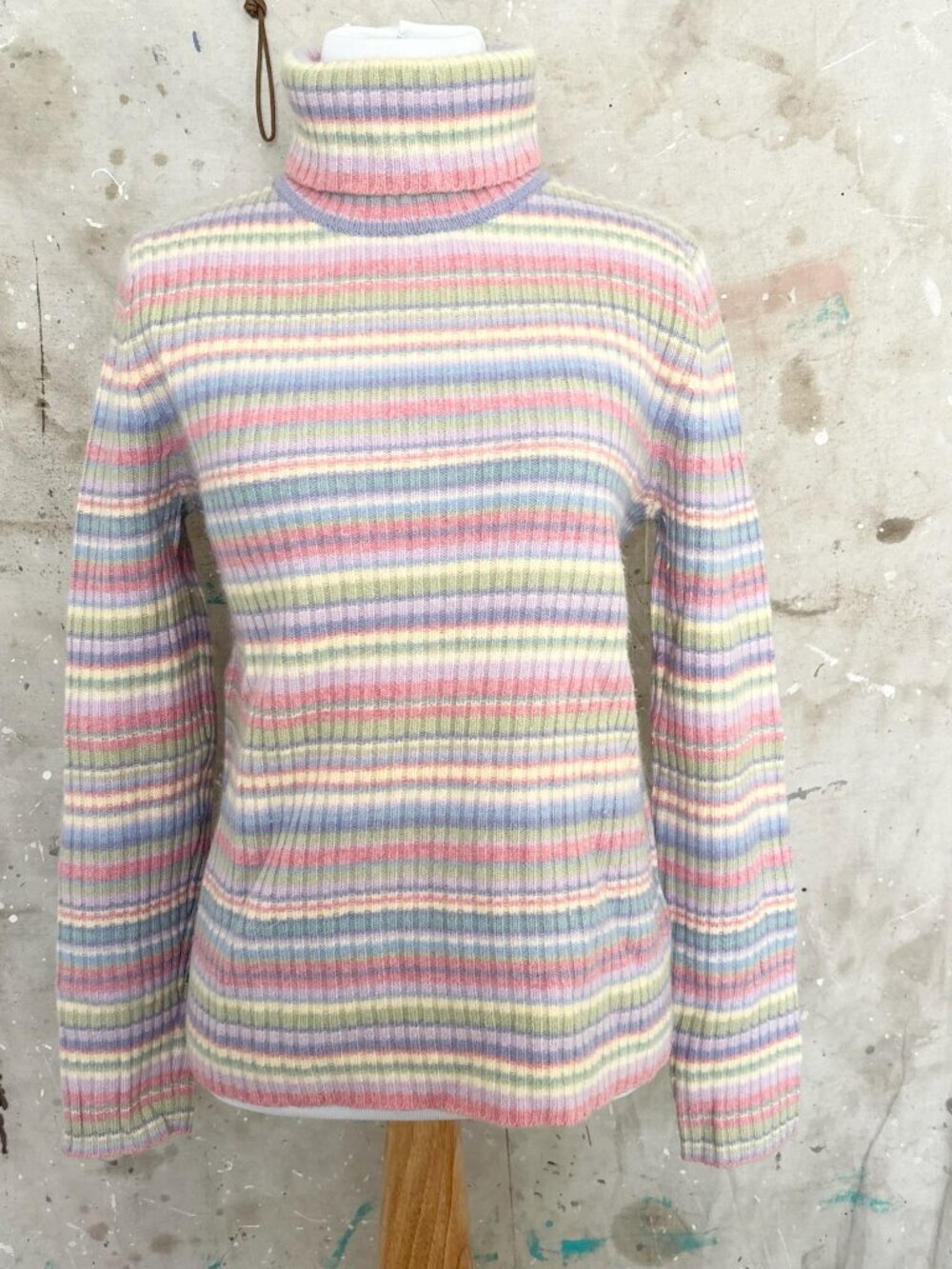 Vintage Y2K Ralph Lauren Wool Pastel Multicolored Striped Turtleneck Sweater